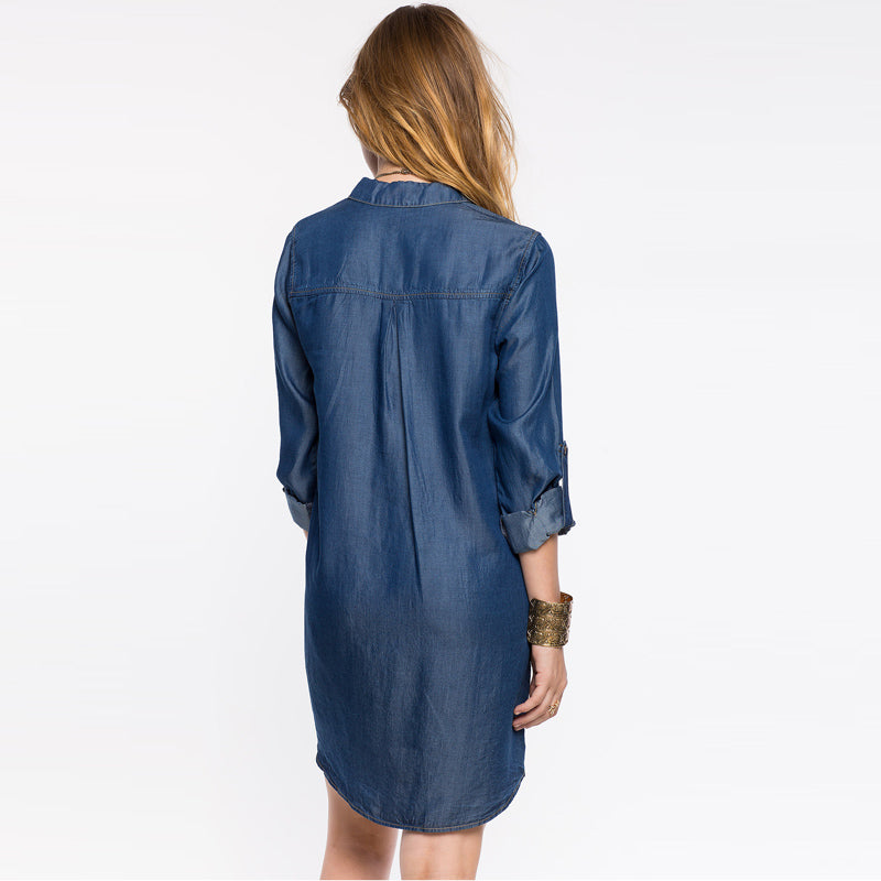 Single Breasted Mini Dress POLO Solid Pocket