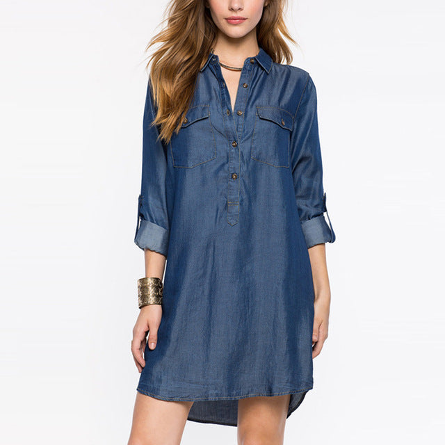 Single Breasted Mini Dress POLO Solid Pocket