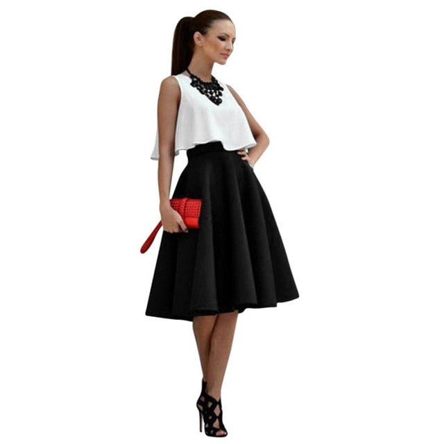 High Waist Skater Flared Pleated Swing Skirt Set#LSN