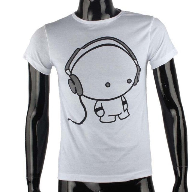 Short Sleeve O-Neck Earphone T Shirt Men