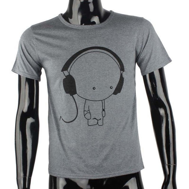 Short Sleeve O-Neck Earphone T Shirt Men