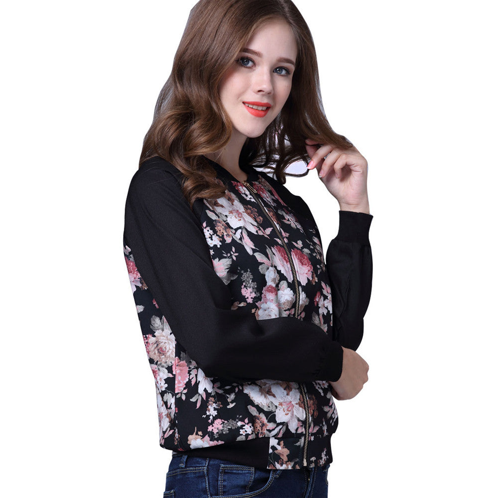 Coat Rose Floral Print Winter Street Jacket Women