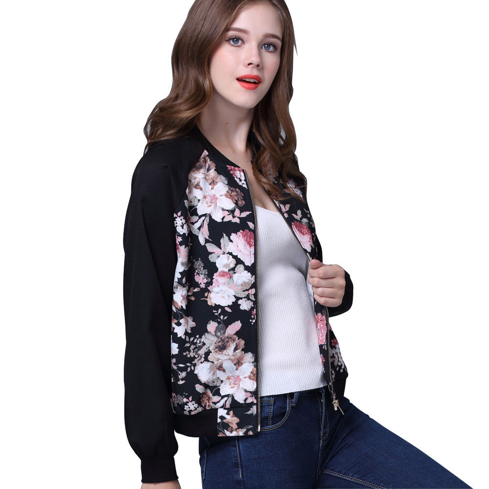 Coat Rose Floral Print Winter Street Jacket Women