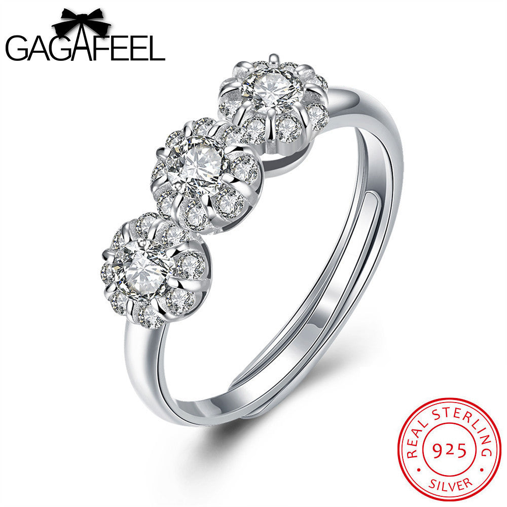 GAGAFEEL Sparking Crystal Sterling Silver Ring With Big Store Elegant