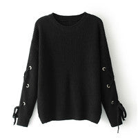 O-Neck hollow knit sleeves loose sweater