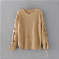 O-Neck hollow knit sleeves loose sweater