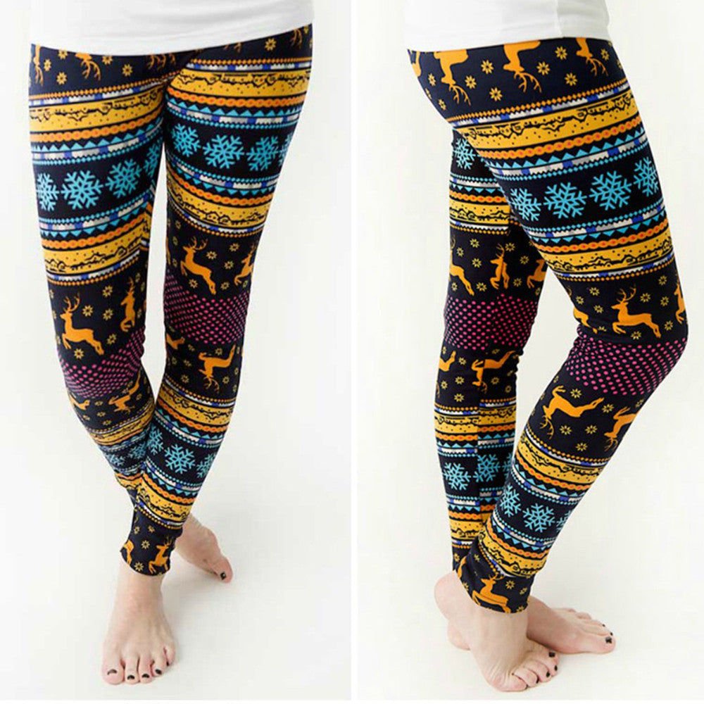 Skinny Christmas Elk Print Stretchy Pants Slim Leggings
