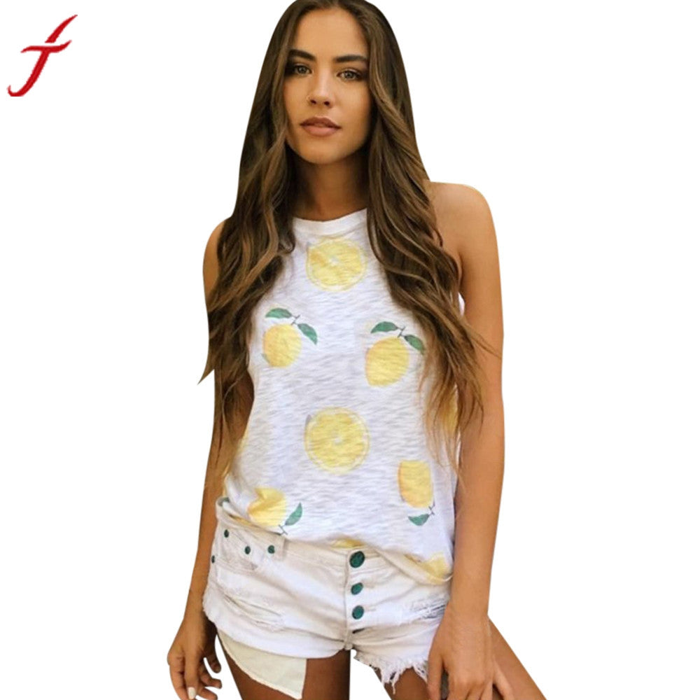 Women Sleeveless Orange Printed Tops