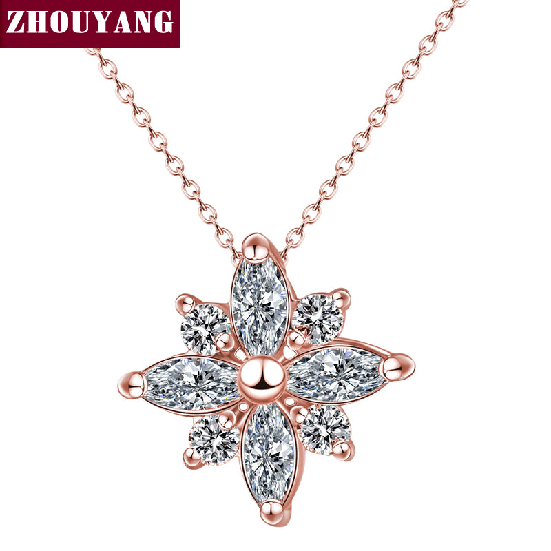 Crystal Snowflake Necklace Rose Gold Color