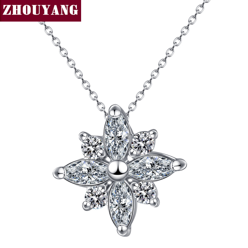Crystal Snowflake Necklace Rose Gold Color