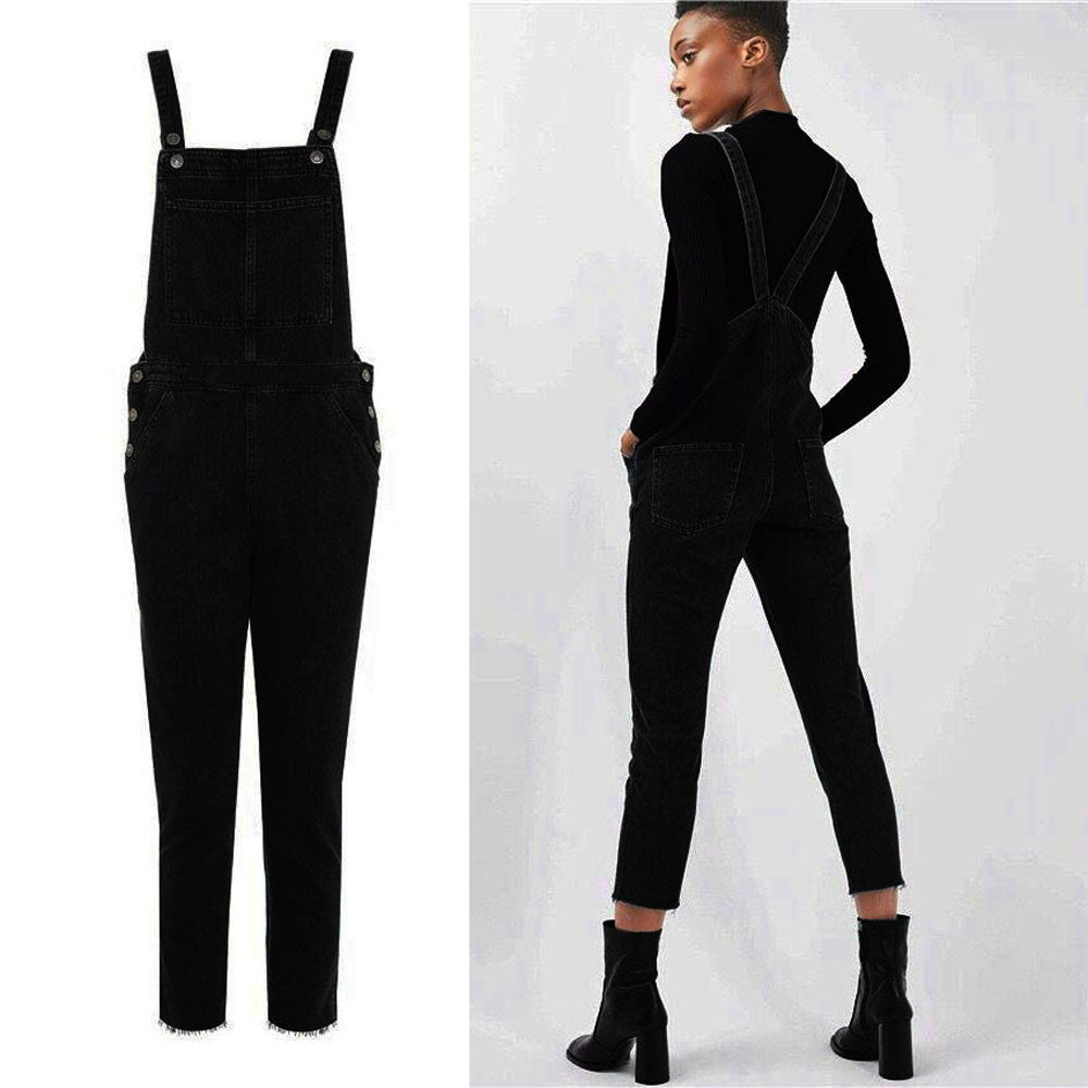 Black Casual Jumpsuit Jeans Pockets