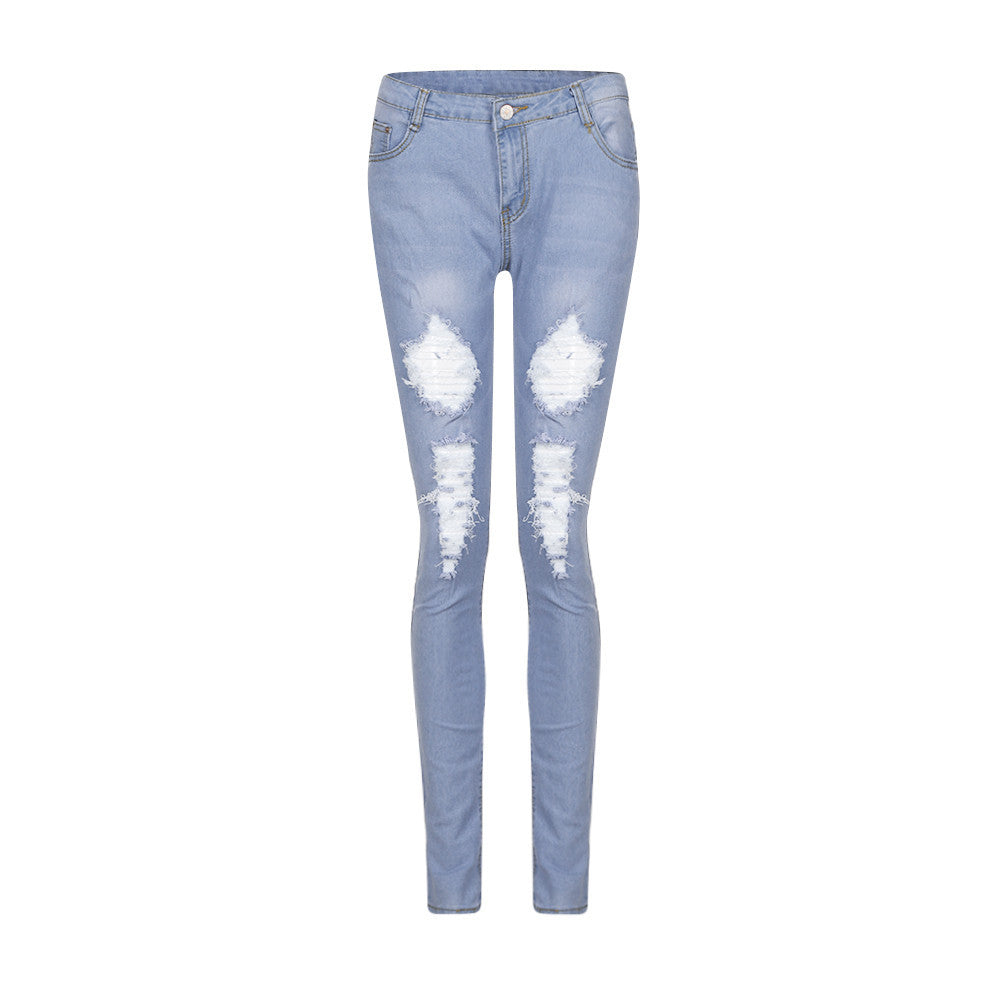 Ripped Holes Jeans Pants High Waist Stretch