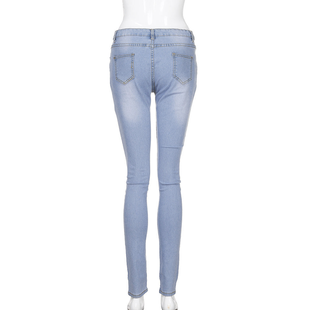 Ripped Holes Jeans Pants High Waist Stretch