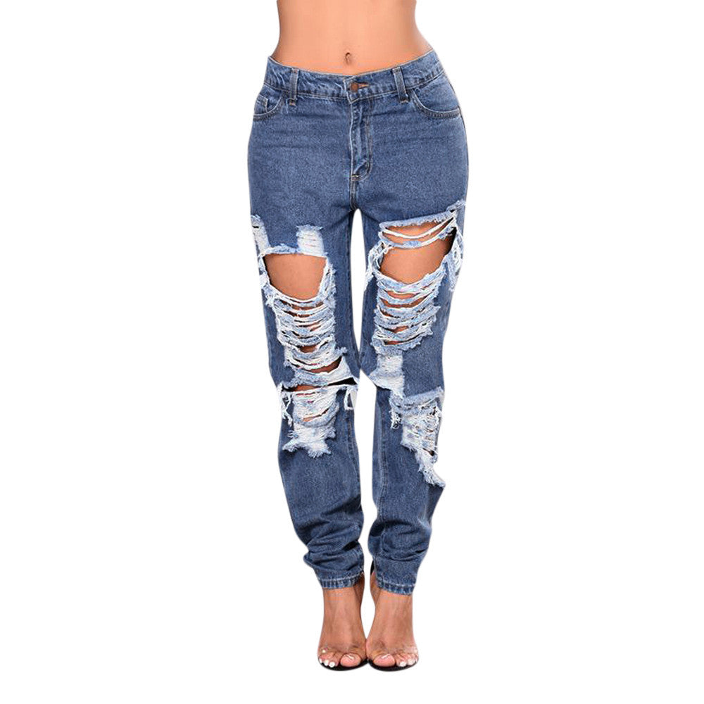 Women Skinny Ripped Holes Jeans