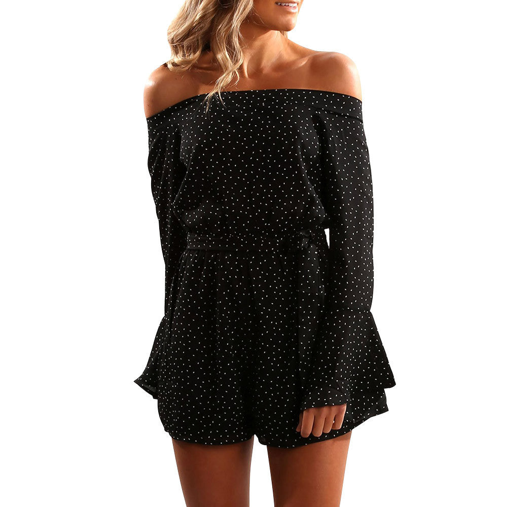 Polka Dot Long Sleeve Off Shoulder Jumpsuit