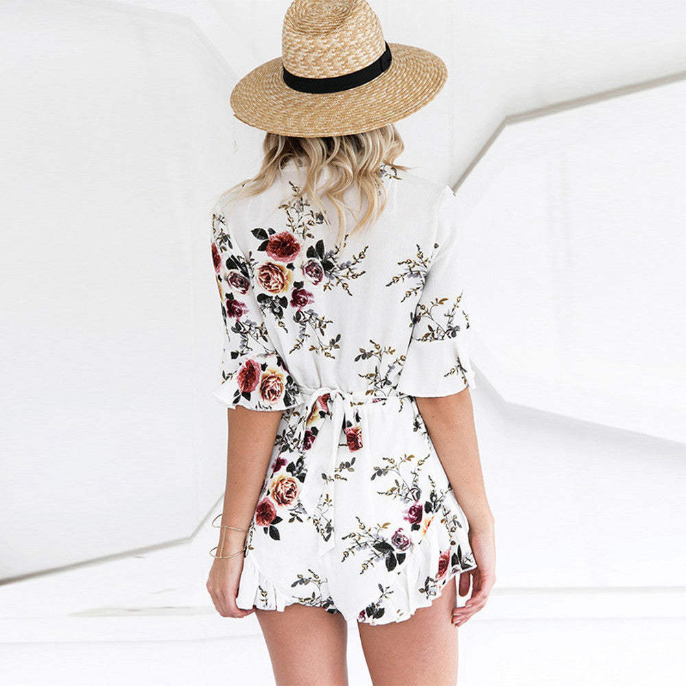 Floral Print Half Sleeve Jumpsuit