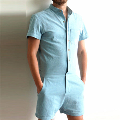 Cotton Blend Jumpsuits Short Sleeve