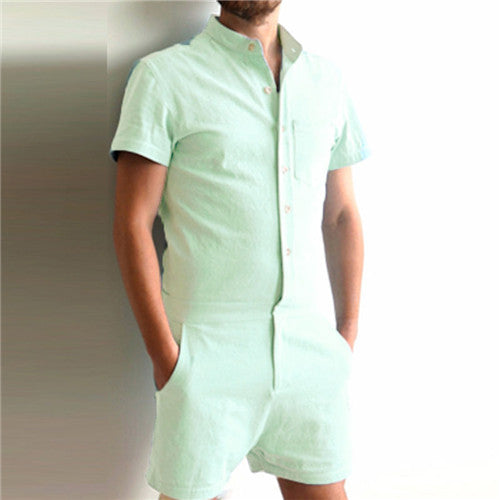 Cotton Blend Jumpsuits Short Sleeve