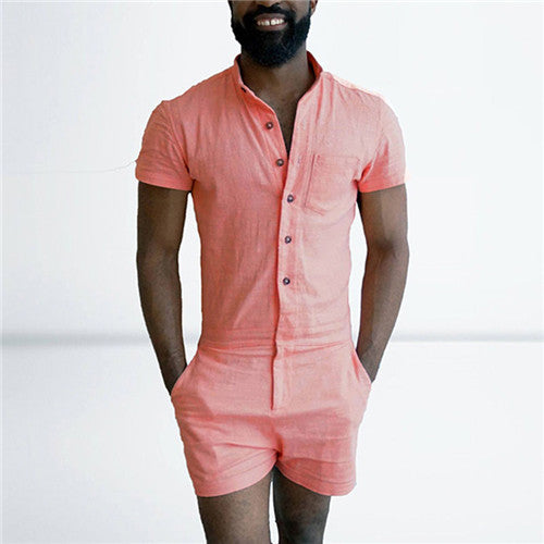 Cotton Blend Jumpsuits Short Sleeve