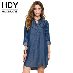 Single Breasted Mini Dress POLO Solid Pocket