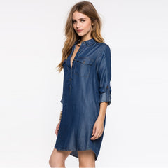 Single Breasted Mini Dress POLO Solid Pocket
