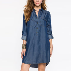 Single Breasted Mini Dress POLO Solid Pocket