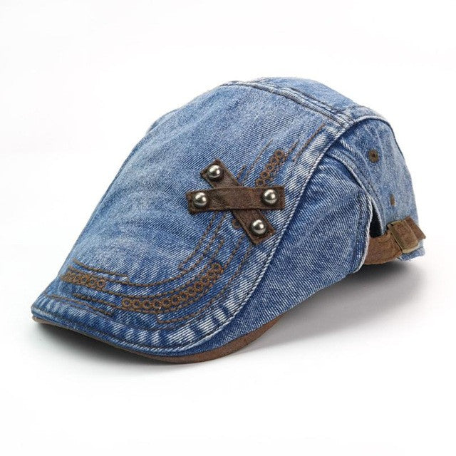 Vintage Denim Beret Cap Peaked