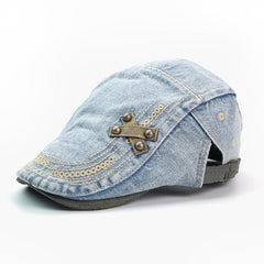Vintage Denim Beret Cap Peaked