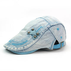 Vintage Denim Beret Cap Peaked