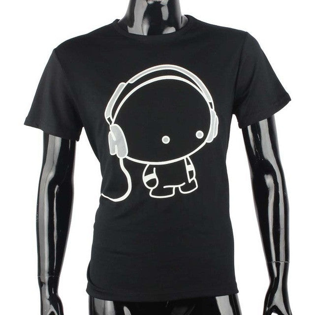 Short Sleeve O-Neck Earphone T Shirt Men