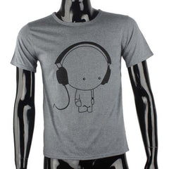 Short Sleeve O-Neck Earphone T Shirt Men