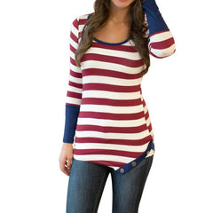 Stripes Stitching Long-sleeved Shirt O-Neck Tops Blouse