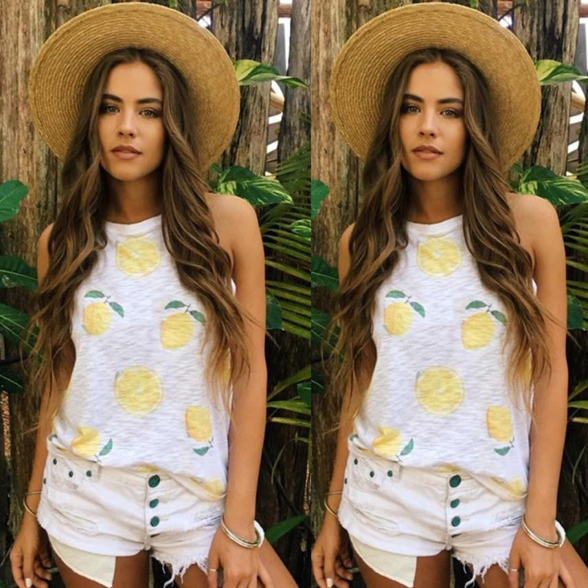 Women Sleeveless Orange Printed Tops