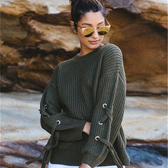 O-Neck hollow knit sleeves loose sweater