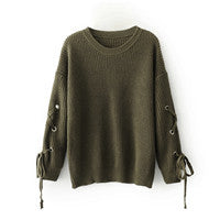 O-Neck hollow knit sleeves loose sweater