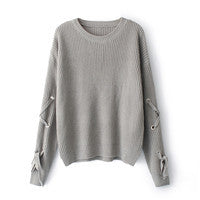 O-Neck hollow knit sleeves loose sweater
