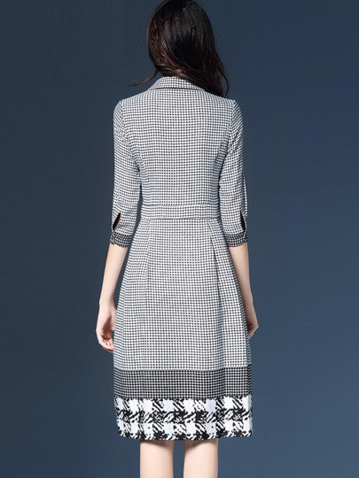 Houndstooth Zipper Polo Neck Women's Day Dress