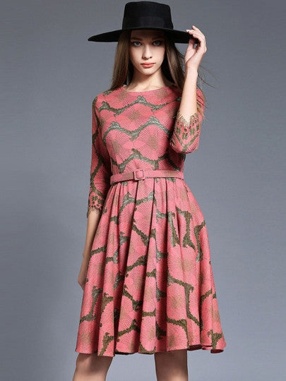 Embroidery Waves Printed Belt Women's Dress