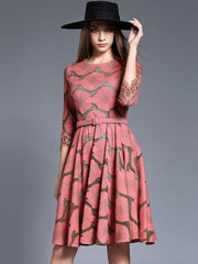 Embroidery Waves Printed Belt Women's Dress