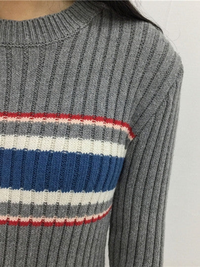 Gray Striped Women's Sweater Dress