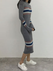 Gray Striped Women's Sweater Dress
