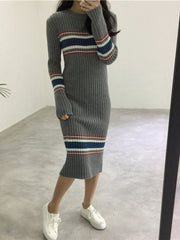Gray Striped Women's Sweater Dress