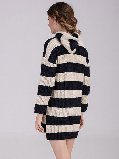 Striped Hooded Women's Sweater Dress