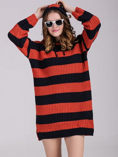 Striped Hooded Women's Sweater Dress