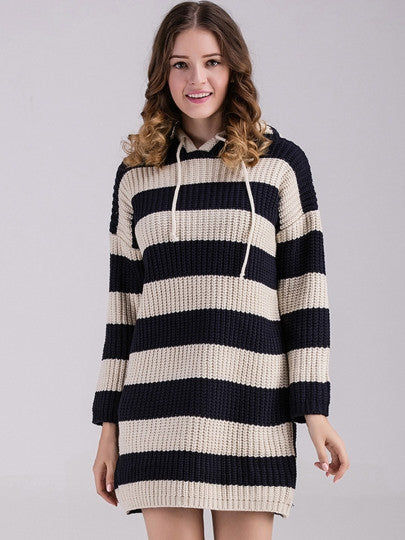 Striped Hooded Women's Sweater Dress