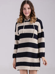 Striped Hooded Women's Sweater Dress
