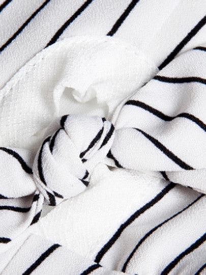 Bowknot Polo Neck Stripe Women's Day Dress