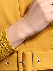 Yellow Lace Patchwork Belted Women's Sheath Dress
