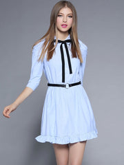 Bowknot Polo Neck Cold Shoulders Belt Women's Dress
