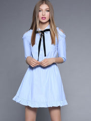 Bowknot Polo Neck Cold Shoulders Belt Women's Dress